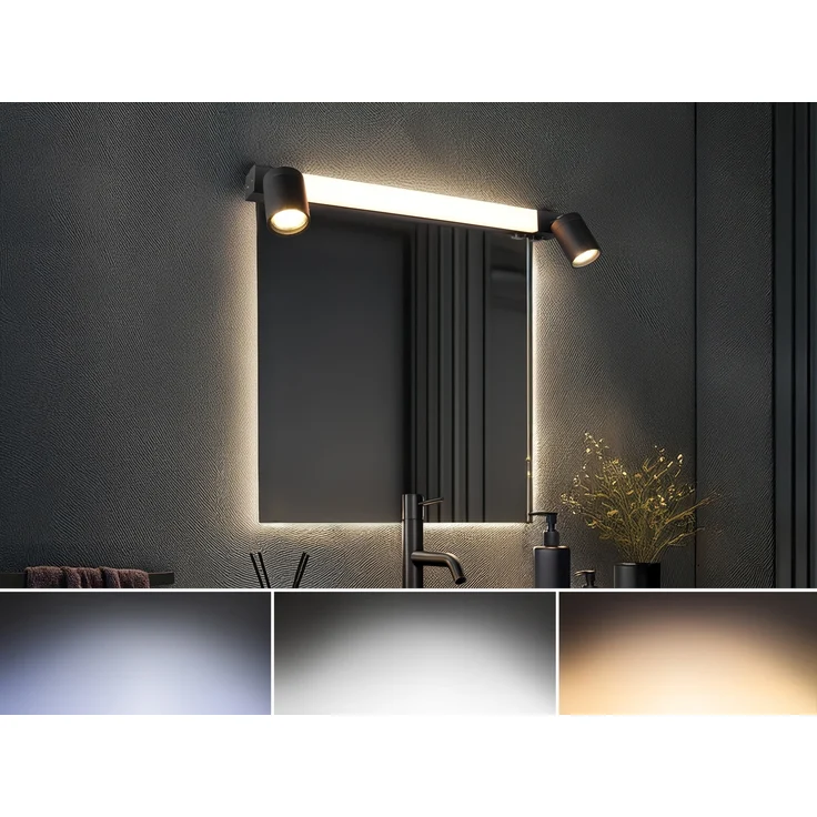 LED Bad Spiegelleuchte mit 2 Strahlern & Schalter, Schwarz Breite 60cm – Bild 6