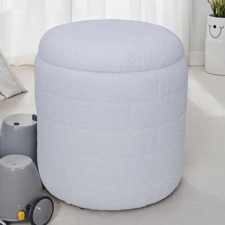 Sitzhocker mit Stauraum 40x40x45 cm Stoff Weiß abnehmbarer Deckel gepolstert Wohnzimmer