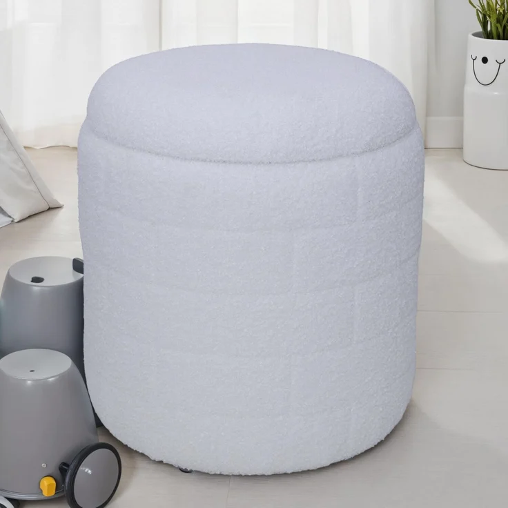 Sitzhocker mit Stauraum 40x40x45 cm Stoff Weiß abnehmbarer Deckel gepolstert Wohnzimmer – Bild 1