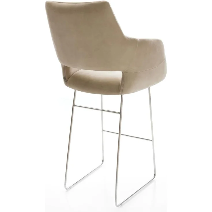 Barstuhl Yago-Flex Mikrofaser Beige Vintage Kufengestell Edelstahl Silberfarben Taschenfederkern – Bild 6