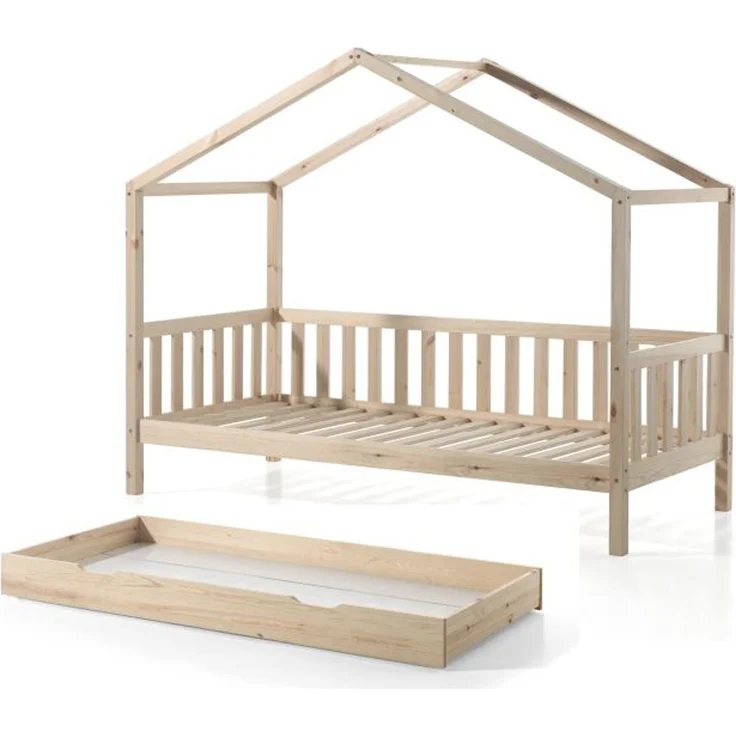 Hausbett Kapua 210x97x170 Kinderbett Spielbett Massivholz Natur – Bild 1