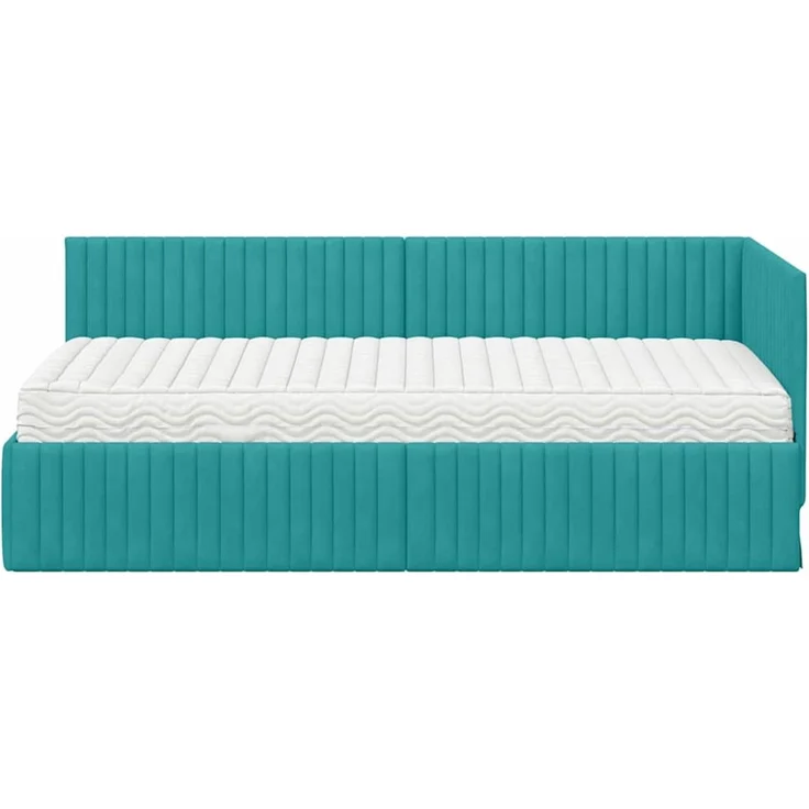 vidaXL Eckbettgestell mit Matratze mit Kopfteil 2 pcs Türkis Samt 3393816 – Bild 5