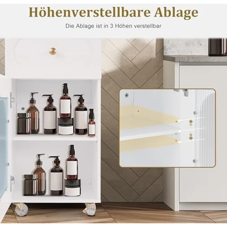 M MCombo Friseurwagen mit Rollen & Schubladen, Rollwagen Servierwagen Weiß, Salon Trolley mit 3 Ablagen & Föhnhalter, Moderner Arbeitswagen für Bad Wohnzimmer, 31,4x37x85,5 cm, 0051 – Bild 6