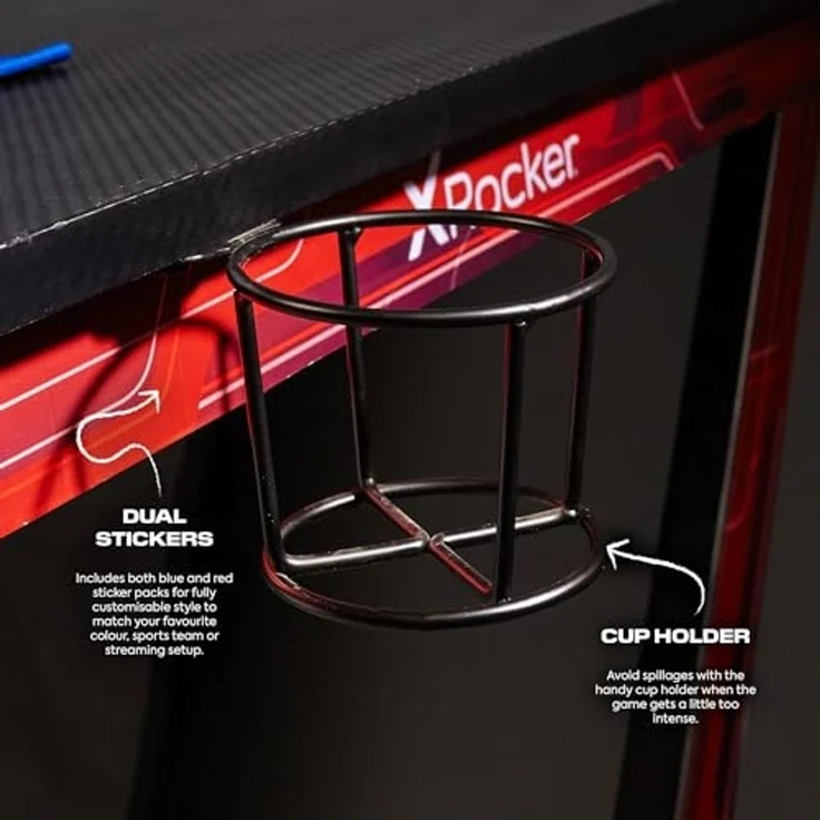 X Rocker Ocelot Carbon Gaming-Schreibtisch mit Mousepad & Kabelmanagement - blau/rot – Bild 4