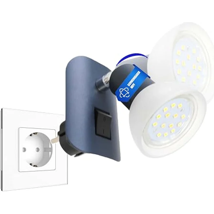 TRANGO LED Steckdosenleuchte, 11-045 LED Steckerlicht in Schwarz matt mit Lampenschirm aus Glas, Stecker-Nachtlicht inkl. 1x GU10 LED Leuchtmittel 3000K warmweiß, inklusive Ein/Aus- Schalter Leselampe, Küchenlampe – Bild 2