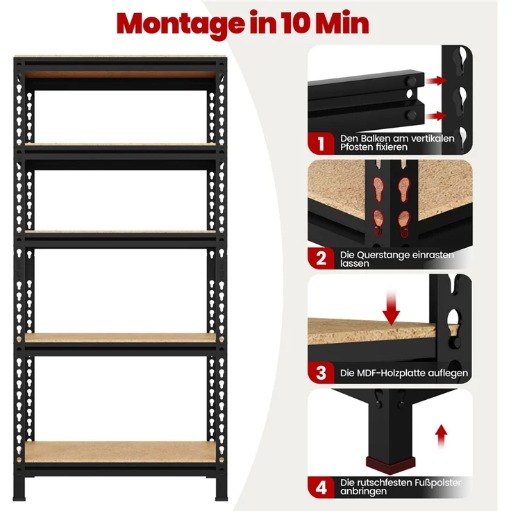 Yaheetech Standregal, Schwerlastregal Lagerregale Kellerregal, 5 verstellbare Ablagen, Stahl Schwarz, 150 x 30 x 70 cm – Bild 7