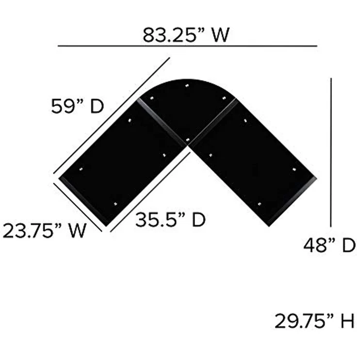 Flash Furniture Jude Eck-Computertisch mit ausziehbarer Tastaturablage aus Glas, L-Form, Schwarz – Bild 3