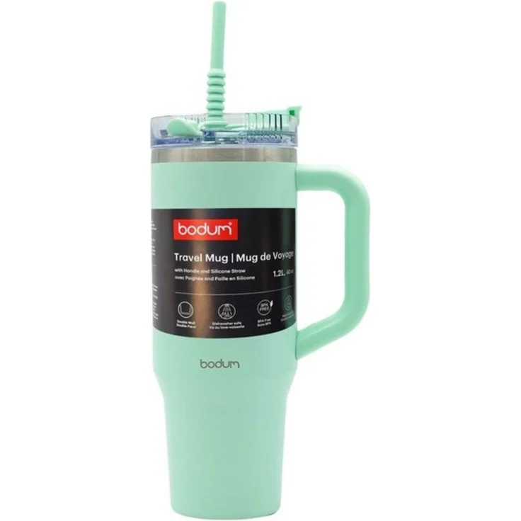 bodum Thermobecher mit Strohhalm Heiß & Kalt Isolierbecher to Go 1200ml mint – Bild 3