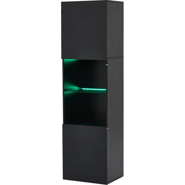 ZUBALIYA Vitrine (45 x 35 x 160 cm), LED - Beleuchtung, Hochglanzoptik, Aufbewahrung für Sammlerstücke, Geschirr und Dekoration, Schwarz – Bild 20