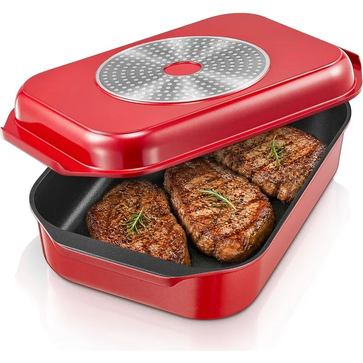 FOHERE Bräter Aluguss 2in1, 8,9L (5,97+2,93), Karree Rechteckbräter 39x26 cm, (2-tlg), Aluminiumguss