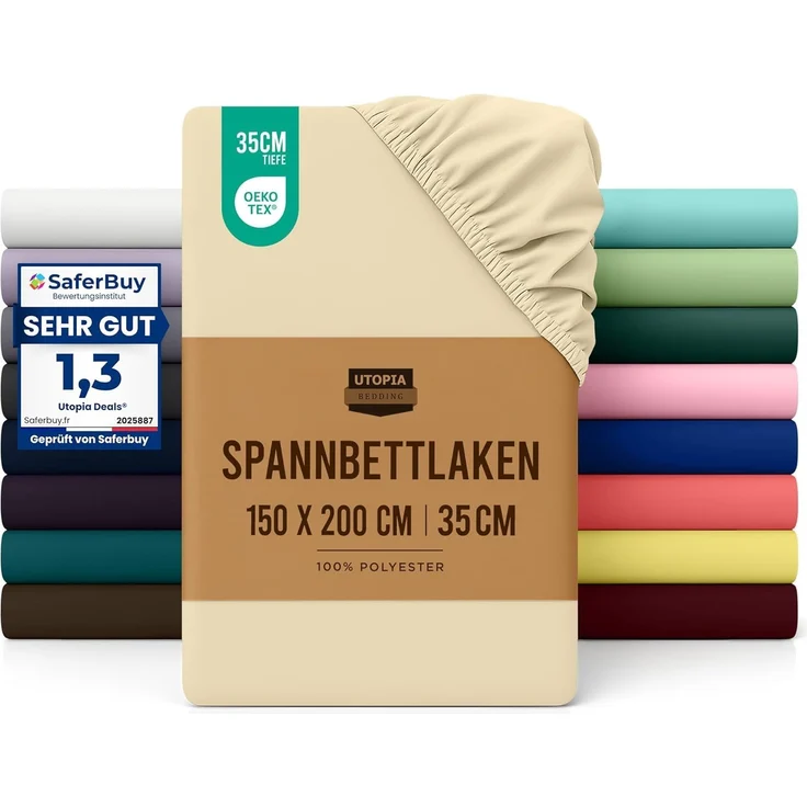 Utopia Bedding - Spannbettlaken 150x200 cm - Beige - Gebürstete Polyester-Mikrofaser Spannbetttuch - 35 cm Tiefe Tasche – Bild 1