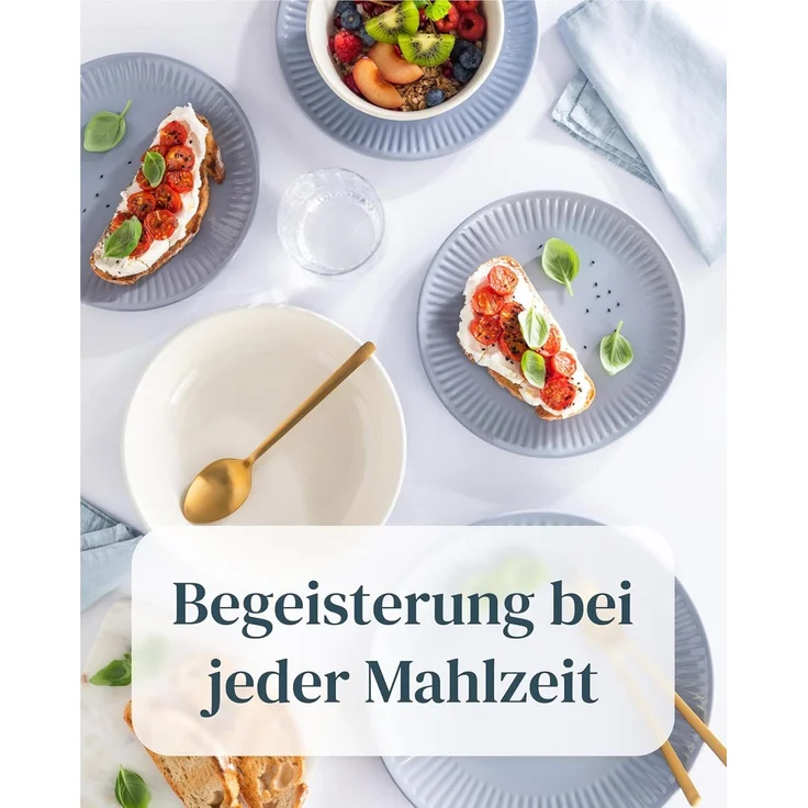 Steingut Geschirrset 6 Personen Hygge 18 tlg. TESTSIEGER, Traumhaftes Skandinavisches Steingut Geschirr Set, Schüssel- und Teller Set, Tafelservice 6 Personen, Geschirrsets Pure Living in Graublau – Bild 4