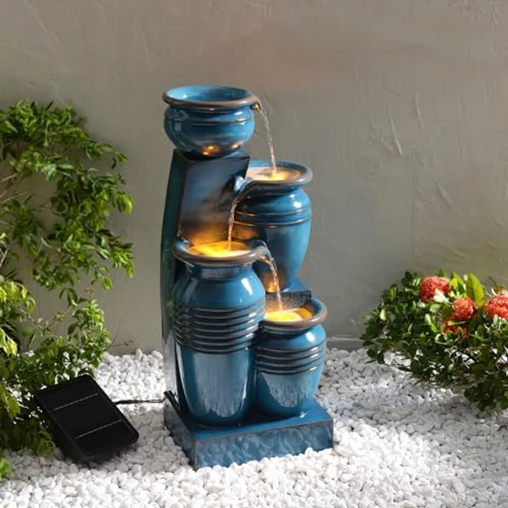 Teamson Home Gartenbrunnen Solarbrunnen in Schalenform Polyresin blau H73 cm – Bild 3