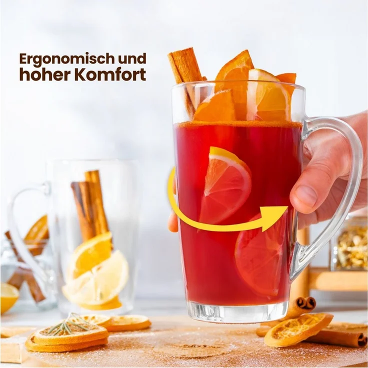 KONZEPT Latte-Macchiato-Tasse Latte Macchiato Gläser Set mit Henkel, Set Kaffeegläser 350 ml, 12-tlg, 6/12-er Set aus transparentem Glas – Bild 3