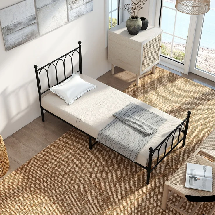 Metallbett Einzelbett Jugendzimmer mit Lattenrost Schwraz,ohne Martatze – Bild 3