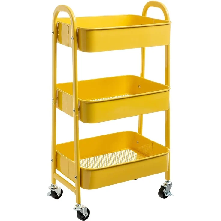 DOEWORKS Aufbewahrungswagen Rollwagen Metall 3-Etagen Utility Cart Rollwagen Servierwagen für Wohnzimmer Schlafzimmer Make-up Badezimmer Büro, Gelb – Bild 1