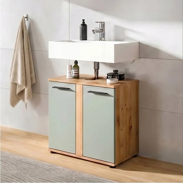 welltime Waschbeckenunterschrank LUCCA, Breite 60cm, 2 Türen, 2 Fächer,mit Siphonausschnitt – Bild 2