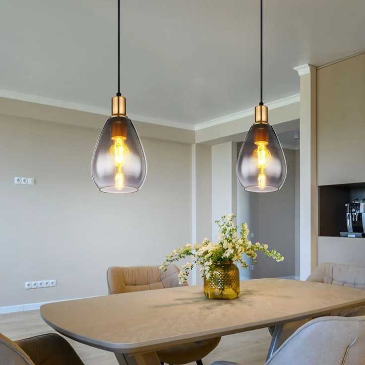 2x Pendelleuchte, Metall schwarz, Glas rauch, H 120 cm – Bild 2