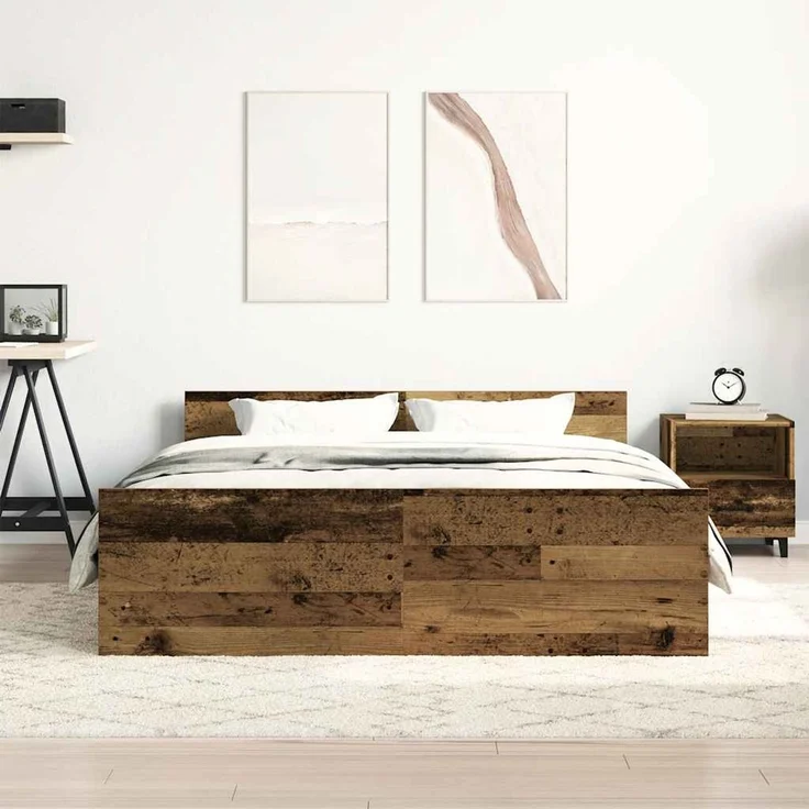 vidaXL Bettgestell ohne Matratze Altholz-Optik 120x200cm Holzwerkstoff 3328732 – Bild 3