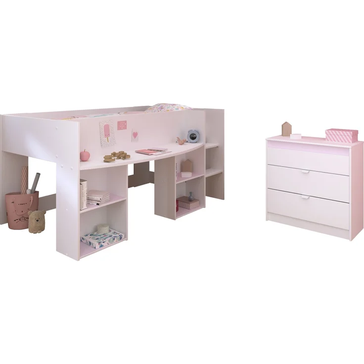 Jugendzimmer-Set >Pirouette 16< (2-teilig) in Weiss, mit drehbaren Elementen in Rosa oder Grau – Bild 2