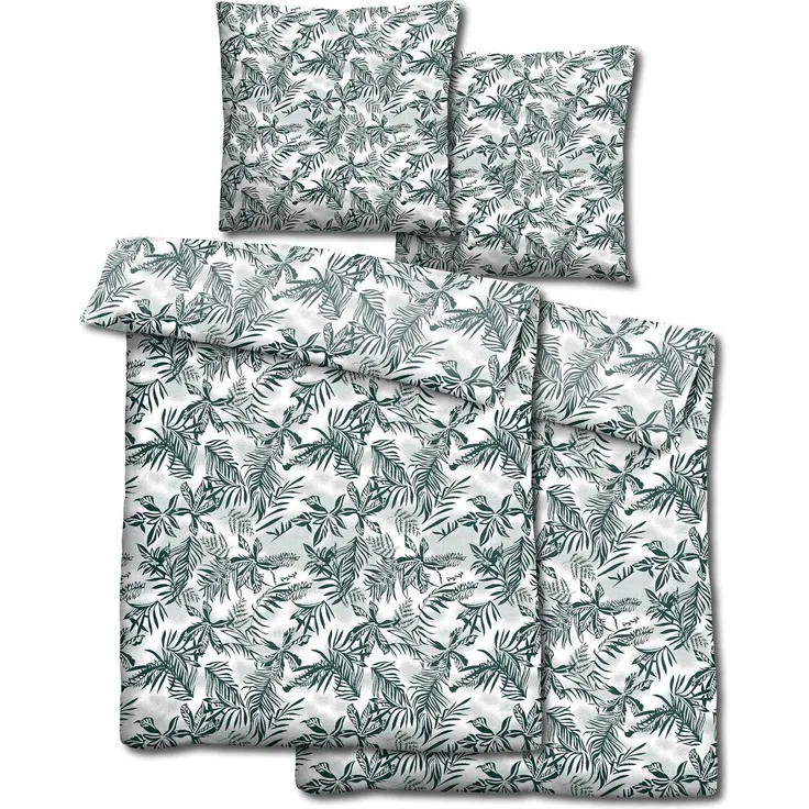 Doppelpack CloudComfort Basic Mikrofaser Bettwäsche grüne Blätter 135x200 + 80x80 cm