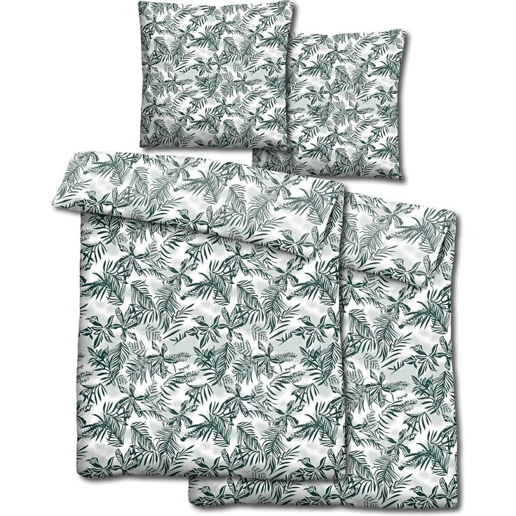 Doppelpack CloudComfort Basic Mikrofaser Bettwäsche grüne Blätter 135x200 + 80x80 cm