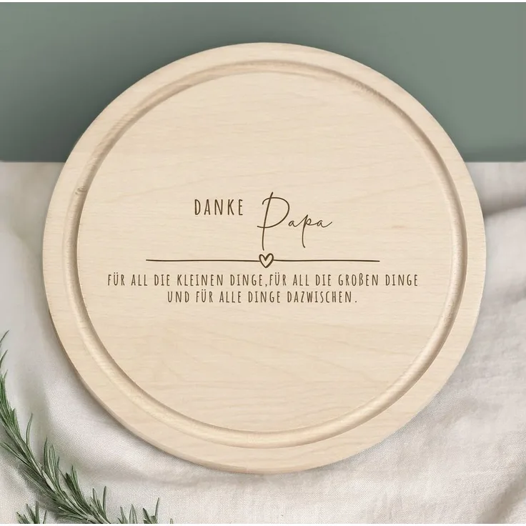 hellomini Frühstücksbrett Frühstücksbrettchen Rund Buche "Danke Papa" Geschenk zum Vatertag, Holz, (1-St), mit Gravur, Vatertagsspruch