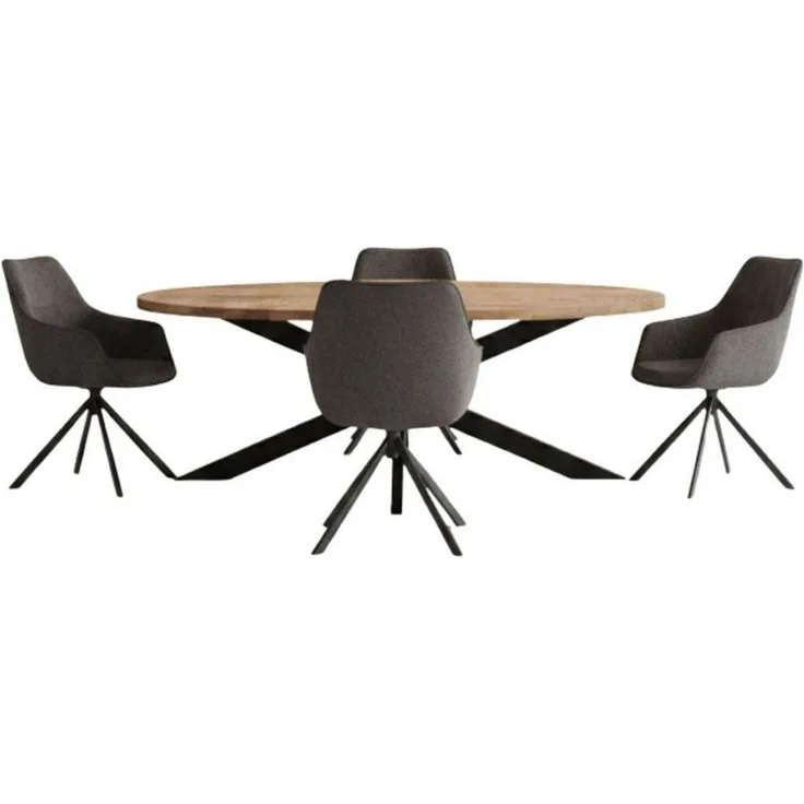 bene living Esszimmer-Set Massivholztisch Avola oval, 4er Set Diningsessel San Carlo dunkelgrau, (Indoor-Möbelset, 5-St), massive Mangoholz-Tischplatte - drehbare Diningsessel