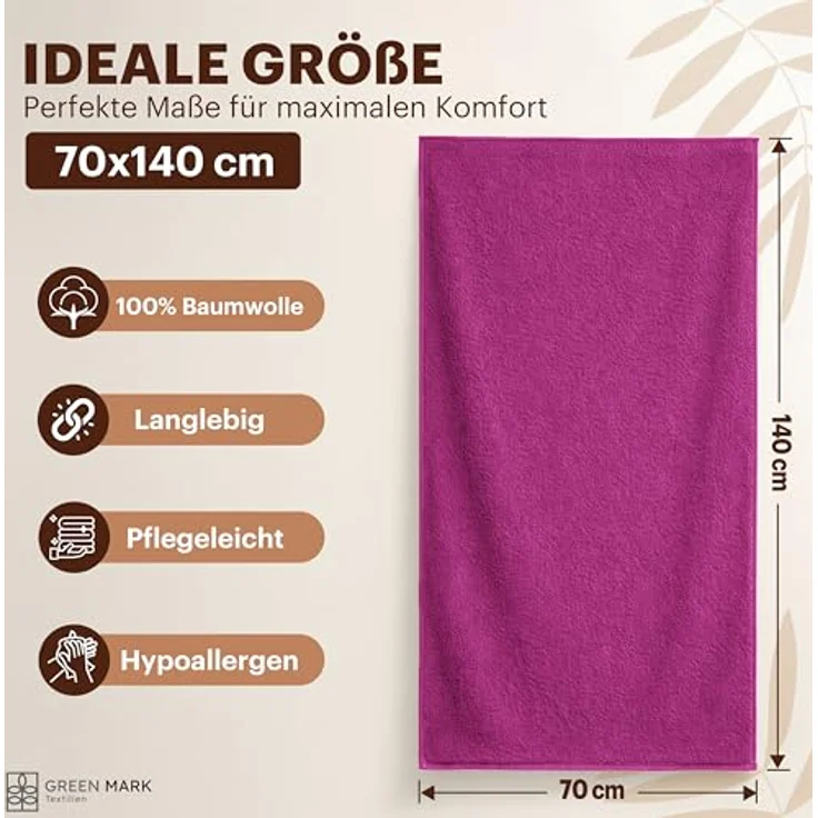 NatureMark 4er Pack Duschtücher, Größe 70x140 cm, Pink, 100% Baumwolle – Bild 3