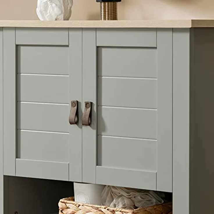 SoBuy Waschbeckenunterschrank BZR69-HG, 2-türig aus MDF, hellgrau, 60 cm, verstellbarer Zwischenboden, inklusive Siphonaussparung – Bild 9