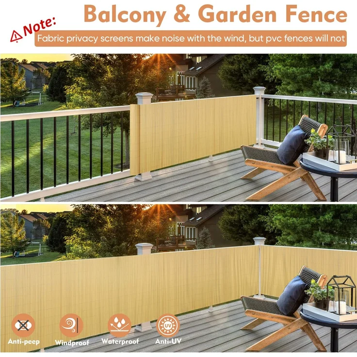Sekey PVC Sichtschutzmatte 90x300cm Doppelte Verstärkung Innen, Balkon Sichtschutz mit Kabelbindern, Sichtschutzzaun Windschutz Wasserdicht ohne Bohren für Balkon Garten, Bambus – Bild 5