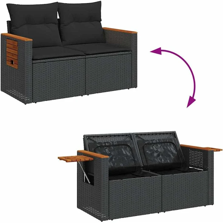vidaXL 4-tlg. Garten-Sofagarnitur mit Kissen Schwarz Poly Rattan 3325947 – Bild 5