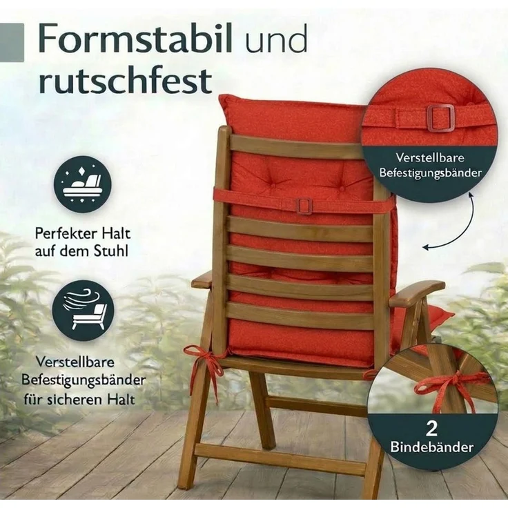 BURI 6x Auflagen Set Hochlehner für Gartenstühle 120x48x7cm Sesselauflagen Polster UV Lichtecht - Gartenstuhlauflagen Stuhlkissen mit Dicker Schaumstoff Füllung (Terrakotta) – Bild 3
