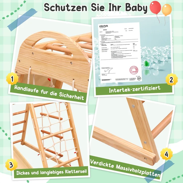 7-in-1-Multifunktions-Klettergerüst ,Massivholz, Sperrholz und Buchenholz. Schaukel, Kletterleiter, Kletterplattenrutsche, Ein Netz zum Klettern, Kletterstein aus Kunststoff. Ringe. Kann als Zelthaus. – Bild 6