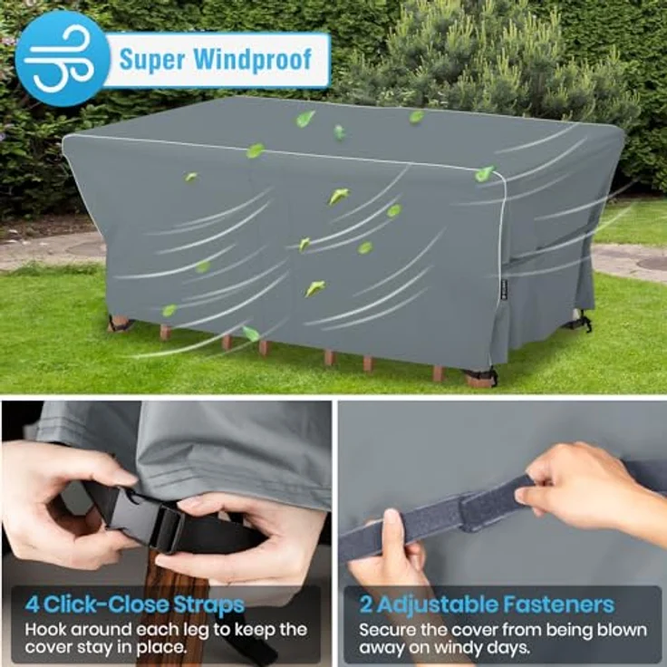 Velway Gartenmöbel Abdeckung Wasserdicht 242 x 162 x 71 cm - Winddicht Schutzhülle mit Reflektierender Streifen 600D Oxford Möbelsets Abdeckung Staubfest Abdeckhauben für Gartentisch Sitzgruppe Grau – Bild 6