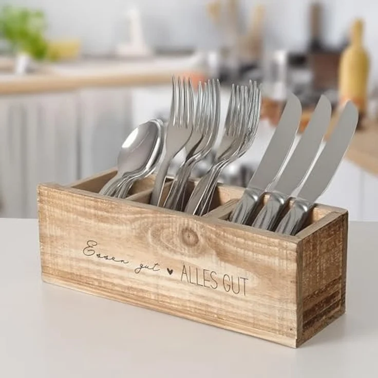 Spetebo Besteckhalter Vintage Küchen Organizer mit 3 Fächern 28 x 9 cm, (Anzahl, 1-tlg, Stück), Vielseitig einsetzbar – Bild 5