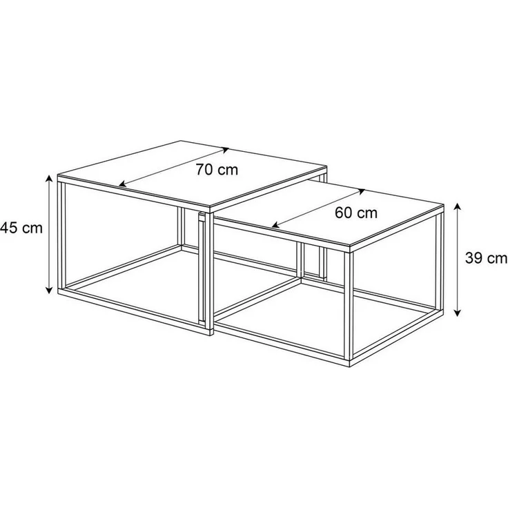 Lookway Couchtisch YOSHI 2in1 Glastischplatte und Chromgestell (2er-Set), Breite: 70 cm und 60 cm – Bild 2