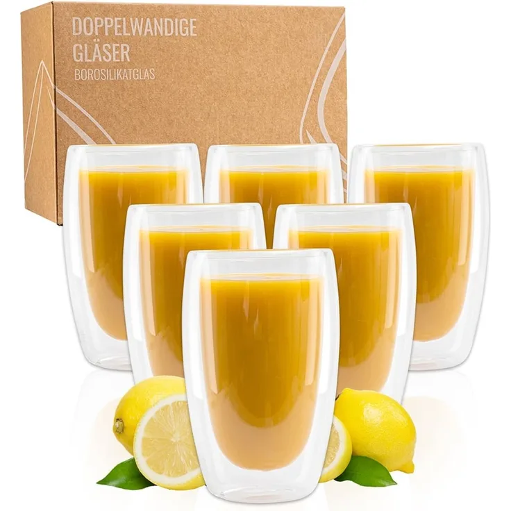 Exitoso Gläser-Set 6er-Set 450ml, Glas, Latte Macchiato Kaffee Softdrinks Bier Tee Kakao, doppelwandig