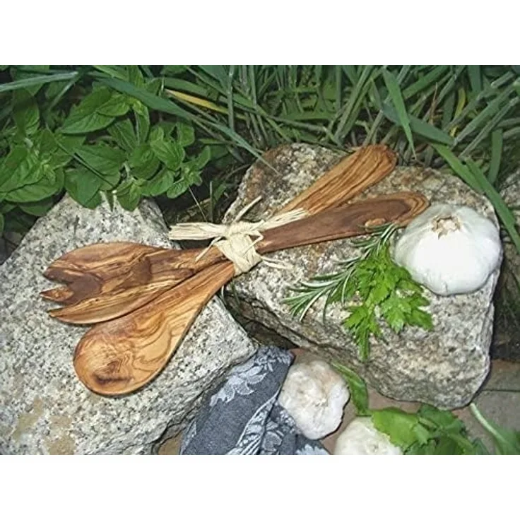 Olivenholz-erleben Salatbesteck (Set, 2-tlg, Gabel, Löffel), 30 cm aus Olivenholz