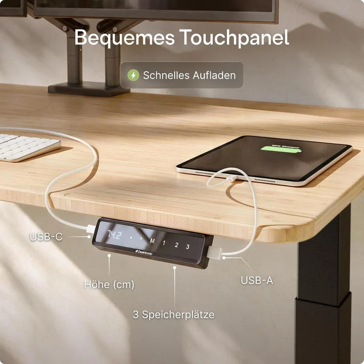 Desktronic Elektrisch Höhenverstellbarer Schreibtischgestell HomeOne, Schwarz, mit Memory-Funktion, Anti-Kollisions Technologie, USB-A und USB-C-Ladeanschlüssen – Bild 7