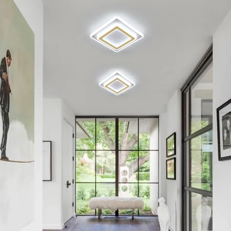 Goeco LED Deckenlampe, 44W 4950LM 6500K Kaltesweiß Gold Deckenleuchte Quadratisch aus Acryl, LED Lampen Deckenbeleuchtung Innen für Wohnzimmer Schlafzimmer Flur Küche Balkon – Bild 8