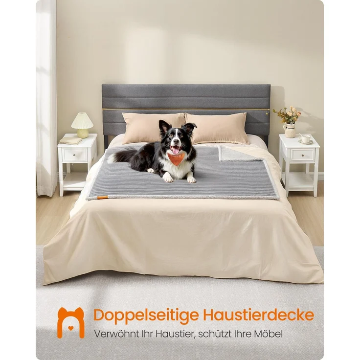 Feandrea Hundedecke, wasserdichte Decke, XL, 152 x 127 cm, für mittelgroße, große Hunde, beidseitig verwendbar, Hundesofa waschbar, taubengrau-hellgrau PPBDE036G01 – Bild 2