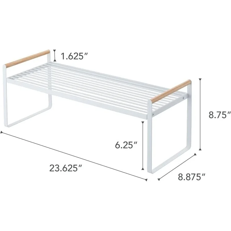 Yamazaki Küchenregal "Tosca" Küchenablage 60 x 22 x 22 cm, platzsparend, Metallgestell stehend, mit seitlichen Holzgriffen – Bild 7