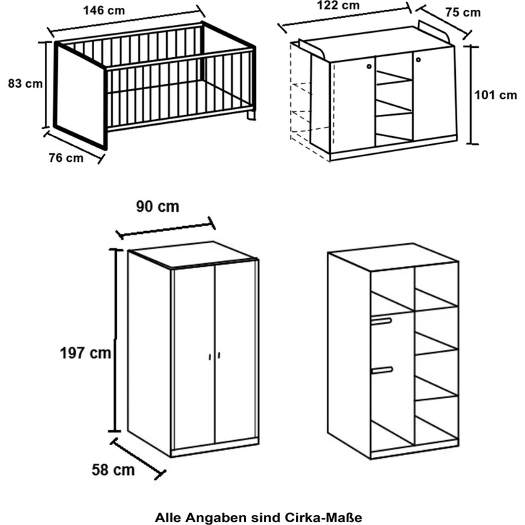 Babyzimmer-Set Kinderzimmer Babybett Wickelkommode Kleiderschrank 90 cm in Weiß – Bild 9