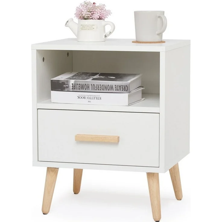 Mondeer Nachtkommode Nachttisch (1 St), mit 1 Schublade und 1 offenem Fach, mit Massivholzfüßen – Bild 2