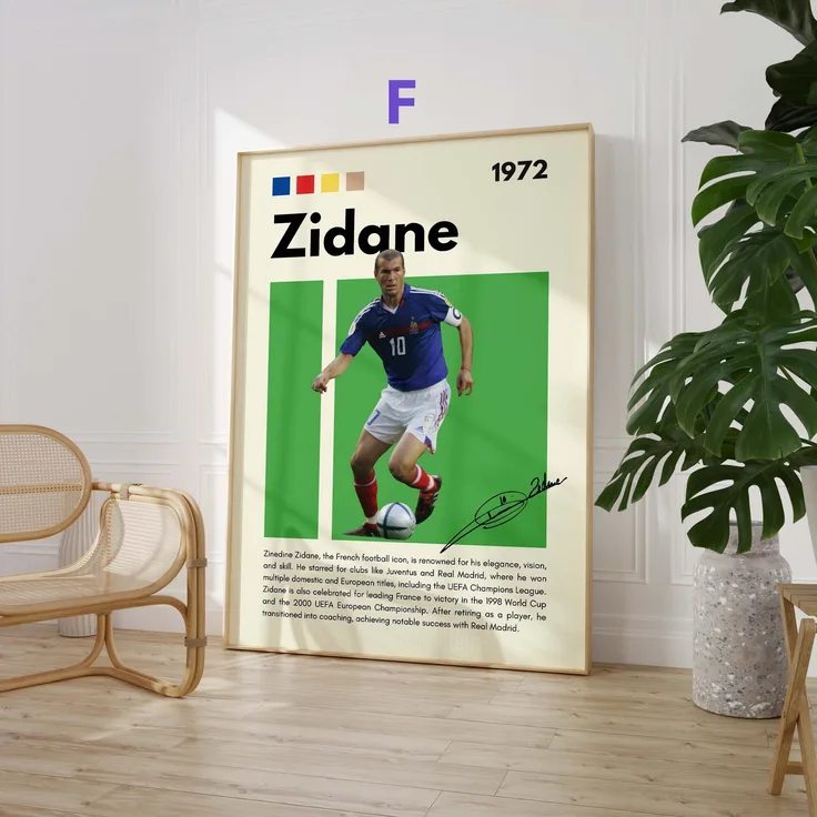 Fußball Legenden Poster · Ronaldo Benzema Neuer Beckham Ronaldinho Zidane · Sport Wanddeko · Dekoprint ohne Rahmen - F / 40 x 50 cm