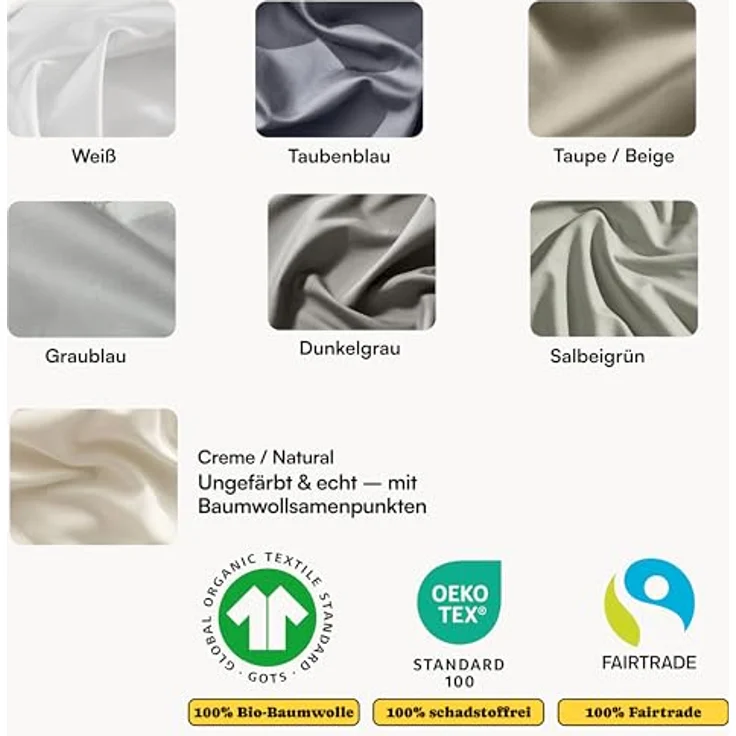 Seralino Spannbettlaken Mako Satin Spannbetttuch (100% Bio Baumwolle), 100% Bio-Baumwolle, Gummizug: rundum, Etiketten zeigen Seiten – schnelles, unkompliziertes Beziehen garantiert, Fairtrade/ GOTS zertifizierte uni Bettlaken, weich – Bild 6
