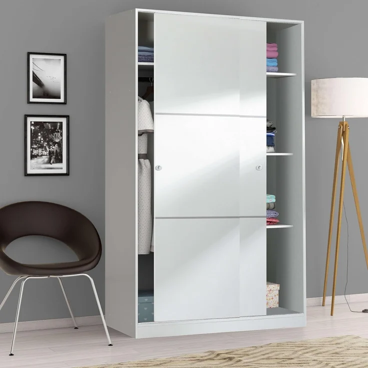 Habitdesign Kleiderschrank mit 2 Schiebetüren, Kleiderstange und Regalen, Schlafzimmerschrank, Modell Top 120, Hochglanz-Finish, Maße: 120 cm (L) x 200 cm (H) x 50 cm (T) – Bild 8