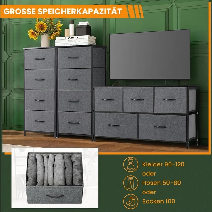 DUMOS Stauraumschrank Kommode mit Stoffschubladen, Stoffkommode für Schlafzimmer Geeignet Schubladenschränke – Bild 2
