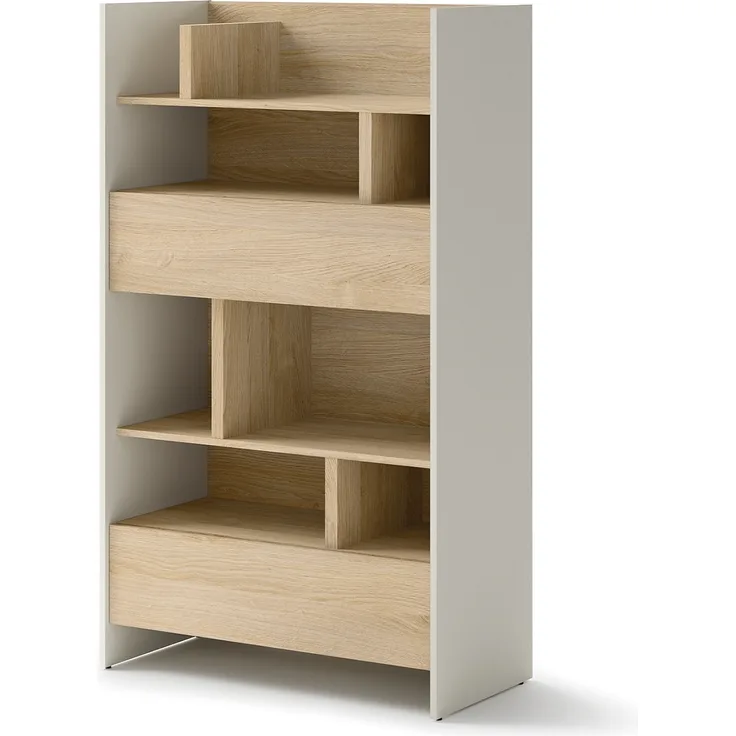 MEBLINI Wohnzimmerschrank für Schrankbett Bed Concept - Hochschrank mit Regalen, Fächern und Schubladen - BC-27 - Kaschmir/Nagano Eiche